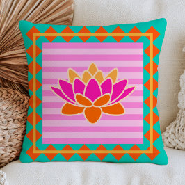 Kleurrijke Lotus op Roze Strepen BOHO Chic Bloemmo Kussen