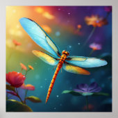 ** Kleurrijke Lotus Pond Dragonfly Blauw Poster (Voorkant)