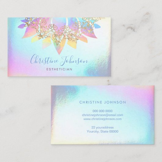 kleurrijke lotusbloem huidverzorging FAUX iriscent Visitekaartje (Voorkant / Achterkant)