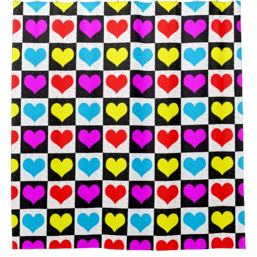 Kleurrijke Love Hearts geometrische blokprint Douchegordijn (Voorkant)