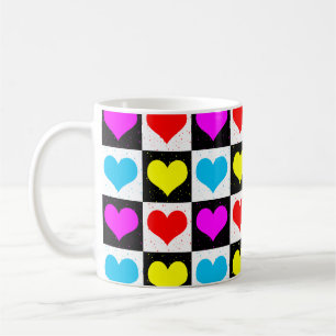 Kleurrijke Love Hearts geometrische blokprint Koffiemok