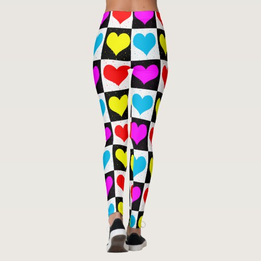 Kleurrijke Love Hearts geometrische blokprint Leggings (Achterkant)
