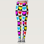 Kleurrijke Love Hearts geometrische blokprint Leggings (Voorkant)
