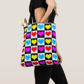 Kleurrijke Love Hearts geometrische blokprint Tote Bag (Dichtbij)