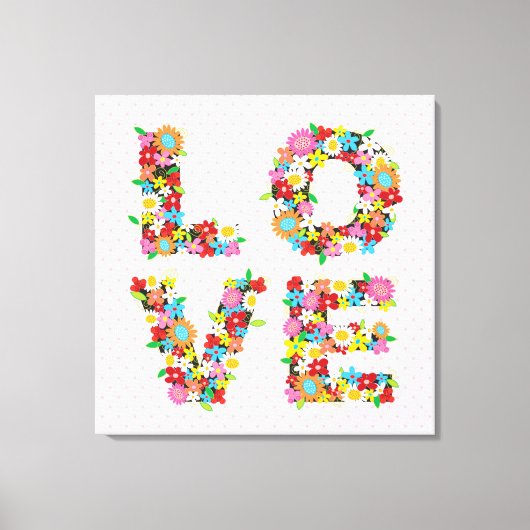 Kleurrijke LOVE Lente Bloemen Whimsical kinderkame Canvas Afdruk (Voorkant)