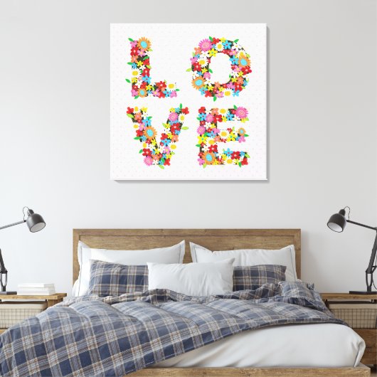 Kleurrijke LOVE Lente Bloemen Whimsical kinderkame Canvas Afdruk (Insitu (Slaapkamer))