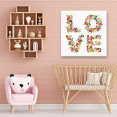 Kleurrijke LOVE Lente Bloemen Whimsical kinderkame Canvas Afdruk