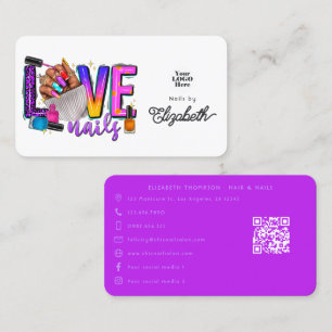 Kleurrijke "Love Nails" slogan chic nagelsalon Visitekaartje