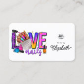 Kleurrijke "Love Nails" Slogan Chic Nail Salon Visitekaartje (Voorkant)