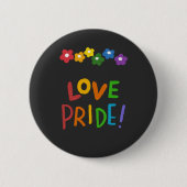 Kleurrijke Love Pride Bloemen Zwart Ronde Button 5,7 Cm (Voorkant)