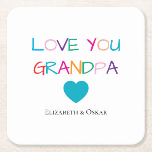 Kleurrijke "Love You Grandpa" - Fun & Heartfelt Kartonnen Onderzetters