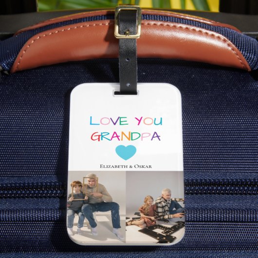 Kleurrijke "Love You Grandpa" tekst en aangepaste  Bagagelabel (Voorkant Insitu 2)