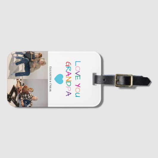Kleurrijke "Love You Grandpa" tekst en aangepaste Bagagelabel (Voorkant (horizontaal))