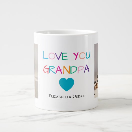 Kleurrijke "Love You Grandpa" tekst en aangepaste Grote Koffiekop (Voorkant)