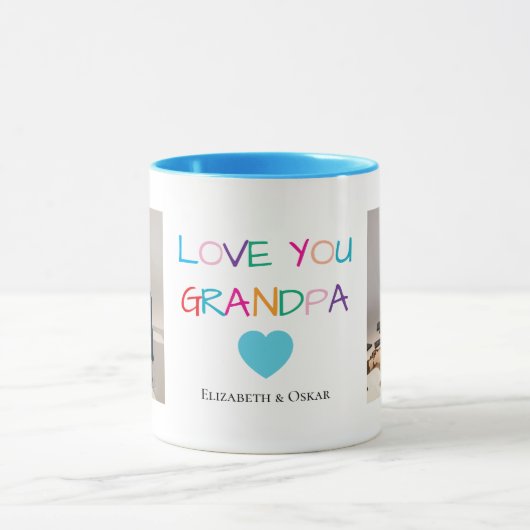 Kleurrijke "Love You Grandpa" tekst en aangepaste  Mok (Midden)