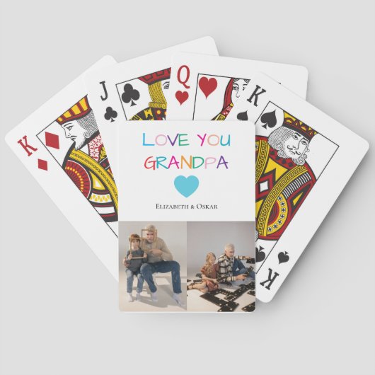 Kleurrijke "Love You Grandpa" tekst en aangepaste  Pokerkaarten (Achterkant)