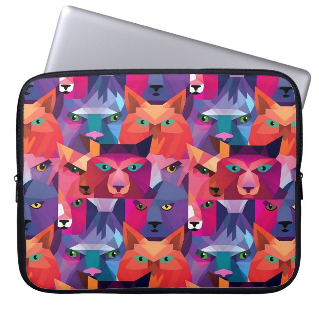 Kleurrijke Low Poly dieren patroon Laptop Sleeve (Voorkant)