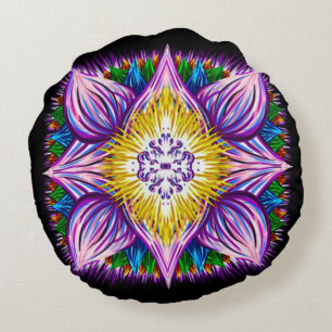 Kleurrijke luchtborstel ontwakend Lotus Mandala Ar Rond Kussen