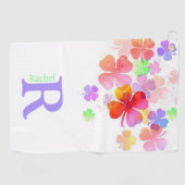 Kleurrijke Lucky Four Leaf Clovers monogram Golfhanddoek (Horizontaal)