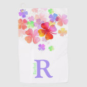Kleurrijke Lucky Four Leaf Clovers monogram Golfhanddoek (Voorkant)