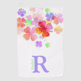 Kleurrijke Lucky Four Leaf Clovers monogram Golfhanddoek