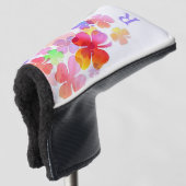 Kleurrijke Lucky Four Leaf Clovers monogram Golfheadcover (3/4 voorkant)