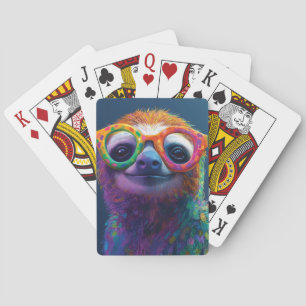 Kleurrijke Luiaard Leuke Illustratie met Brillen Pokerkaarten