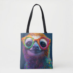Kleurrijke luiaard pret illustratie met bril tote bag
