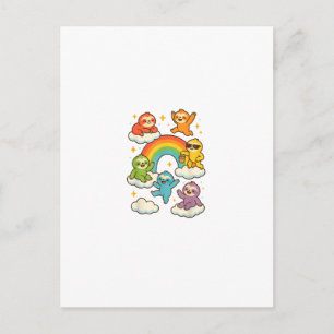 Kleurrijke Luiaards Met Een Regenboog Kawaii Luiaa Briefkaart
