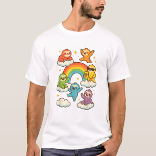 Kleurrijke Luiaards Met Een Regenboog Kawaii Luiaa T-shirt
