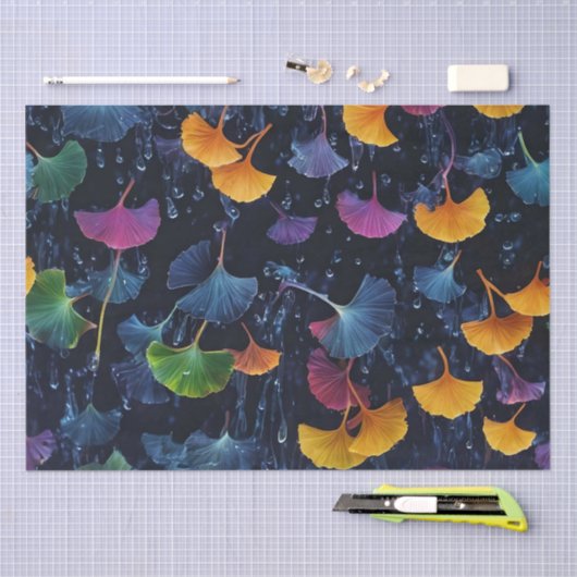 Kleurrijke Luminogram Ginkgo Bladeren Decoupage / Tissuepapier (Craft)