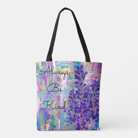 Kleurrijke Lupinebloemen met Woorden Canvas tas (Achterkant)