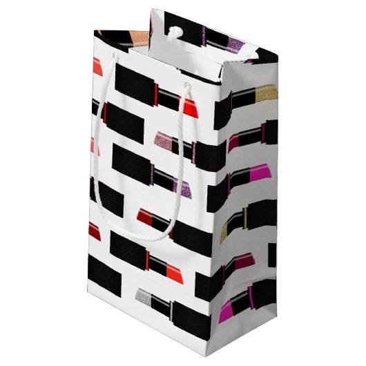 Kleurrijke Lux Lipstick Make-up Cosmetica Patroon Klein Cadeauzakje (Achterkant Gekanteld)