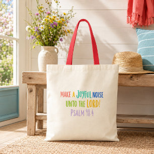 Kleurrijke Maak een vreugdevolle herrie Bijbelvers Tote Bag