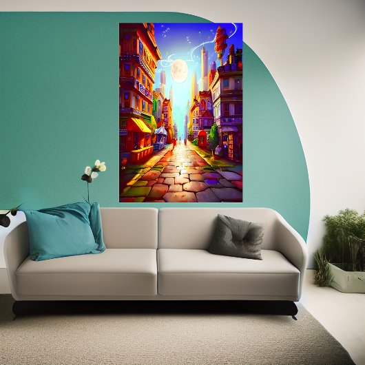 kleurrijke maan aan de hemel | AI Art Poster