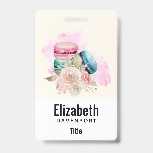 Kleurrijke Macarons en Bloemen Waterverf Badge
