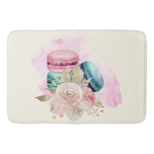 Kleurrijke Macarons en Bloemen Waterverf Badmat