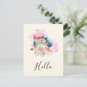Kleurrijke Macarons en Bloemen Waterverf Hallo Briefkaart (Staand voorkant)