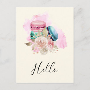 Kleurrijke Macarons en Bloemen Waterverf Hallo Briefkaart