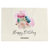 Kleurrijke Macarons en Bloemen Waterverf Verjaarda Groot Cadeauzakje (Achterkant)