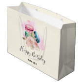 Kleurrijke Macarons en Bloemen Waterverf Verjaarda Groot Cadeauzakje (Achterkant Gekanteld)