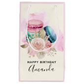 Kleurrijke Macarons en Bloemen Waterverf Verjaarda Klein Cadeauzakje (Voorkant)