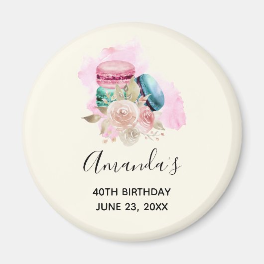 Kleurrijke Macarons en Bloemen Waterverf Verjaarda Magneet (Voorkant)