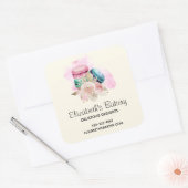 Kleurrijke Macarons en Flowers Waterverf Business Vierkante Sticker (Envelop)