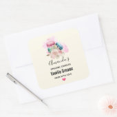 Kleurrijke Macarons en Flowers Waterverf Candle Vierkante Sticker (Envelop)