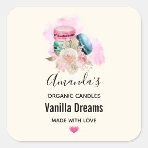 Kleurrijke Macarons en Flowers Waterverf Candle Vierkante Sticker