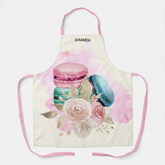 Kleurrijke Macarons en Flowers Waterverf Schort (Voorkant)