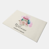Kleurrijke Macarons en Flowers Waterverf Welkom Deurmat (Schuin)