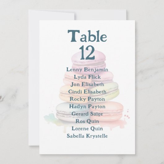 Kleurrijke macarons Tafelnummer zitplaatskaart (Voorkant)
