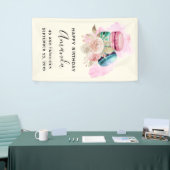 Kleurrijke Macarons Waterverf Happy Birthday Banne Spandoek (Beurs)